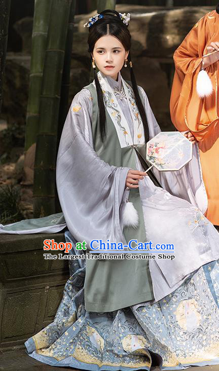 Chinese Ancient Rich Female Hanfu Apparels Traditional Costumes Ming Dynasty Noble Women Garment Long Vest Gown and Skirt Complete Set