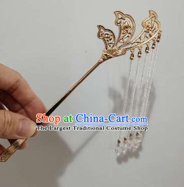 Chinese Ancient Imperial Concubine Tassel Hairpin Hanfu Hair Accessories Handmade Song Dynasty Court Women Golden Hair Clip