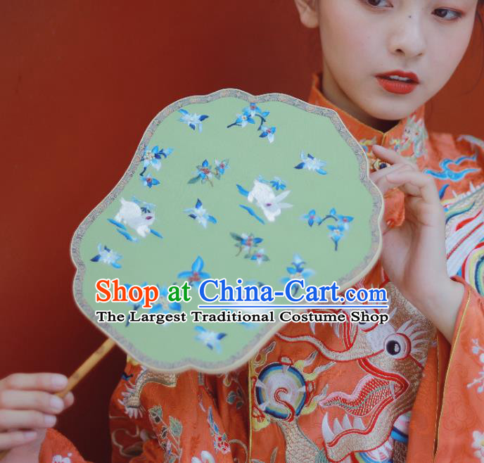 Chinese Classical Ancient Hanfu Green Silk Fan Ming Dynasty Princess Embroidered Palace Fans