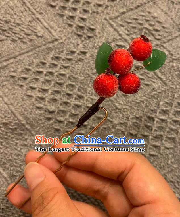 Chinese Ancient Princess Hairpin Hanfu Hair Accessories Women Handmade Red Waxberry Hair Clip