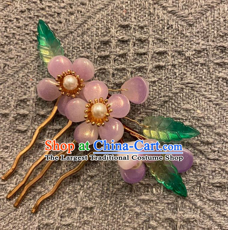 Chinese Ancient Princess Hairpin Hanfu Hair Accessories Women Handmade Pink Plum Flowers Hair Comb