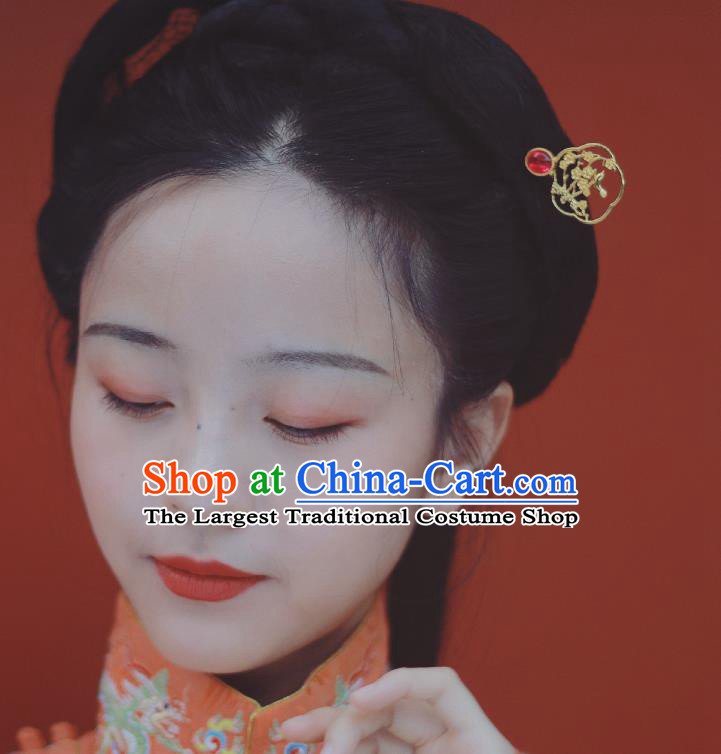 Chinese Ancient Empress Golden Hairpins Hair Accessories Handmade Ming Dynasty Court Hair Stick