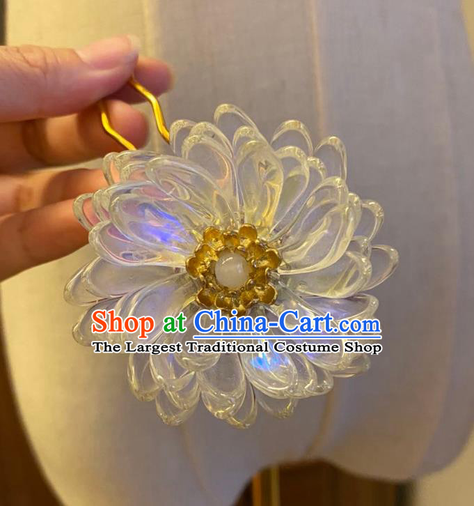 Chinese Ancient Princess Flower Hairpin Hanfu Hair Accessories Women Handmade White Lotus Hair Comb