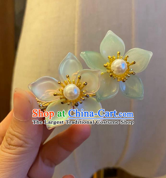 Chinese Ancient Princess Green Sakura Hairpin Hanfu Hair Accessories Women Handmade Hair Claw