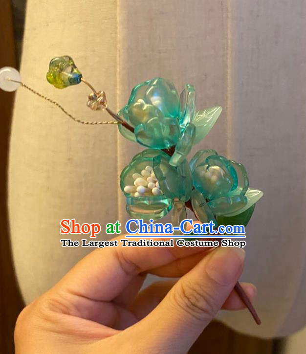 Chinese Ancient Princess Green Plum Blossom Hairpins Hair Accessories Women Handmade Hanfu Hair Clip