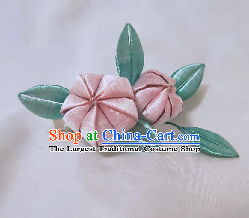 Chinese Ancient Princess Pink Silk Peach Hairpins Hair Accessories Handmade Hanfu Hair Stick