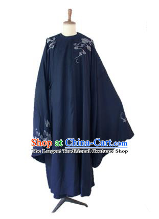 Chinese Ancient Scholar Hanfu Apparels Traditional Costumes Ming Dynasty Noble Prince Garment Embroidered Navy Blue Robe