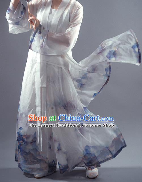 Chinese Ancient Young Female Hanfu Apparels Traditional Costumes Song Dynasty Dance Lady Garment Printing BeiZi Top and Pants Full Set