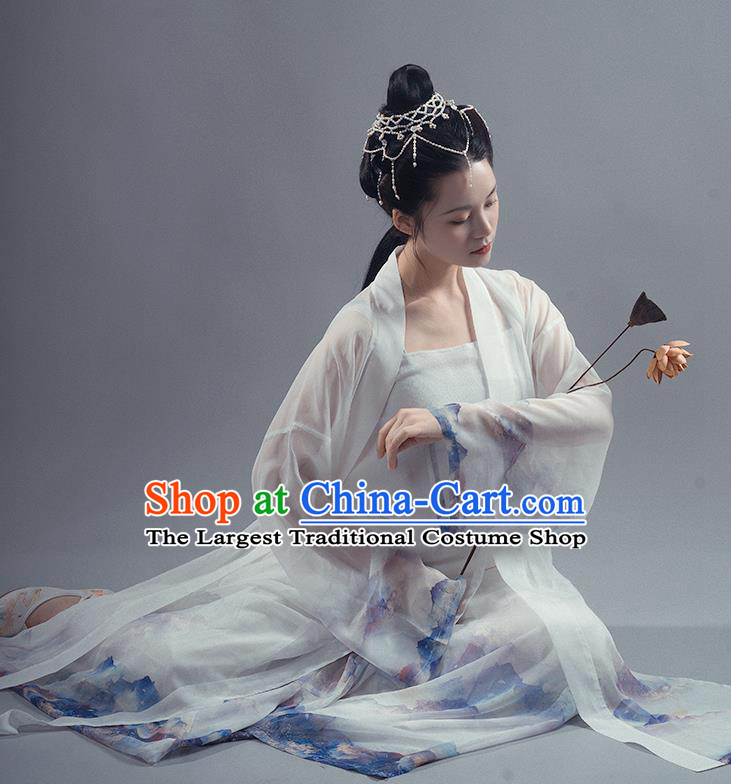 Chinese Ancient Young Female Hanfu Apparels Traditional Costumes Song Dynasty Dance Lady Garment Printing BeiZi Top and Pants Full Set