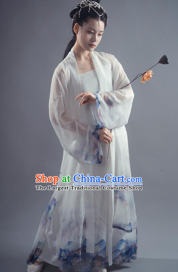 Chinese Ancient Young Female Hanfu Apparels Traditional Costumes Song Dynasty Dance Lady Garment Printing BeiZi Top and Pants Full Set