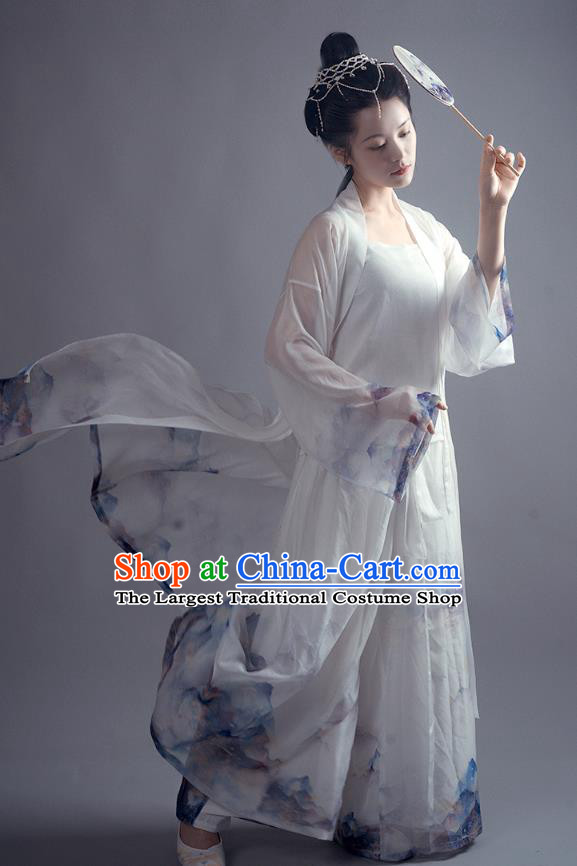 Chinese Ancient Young Female Hanfu Apparels Traditional Costumes Song Dynasty Dance Lady Garment Printing BeiZi Top and Pants Full Set