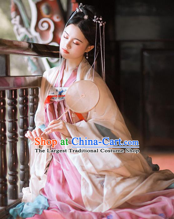 Chinese Ancient Goddess Hanfu Apparels Traditional Costumes Tang Dynasty Palace Princess Garment Embroidered Cape Blouse and Dress for Women