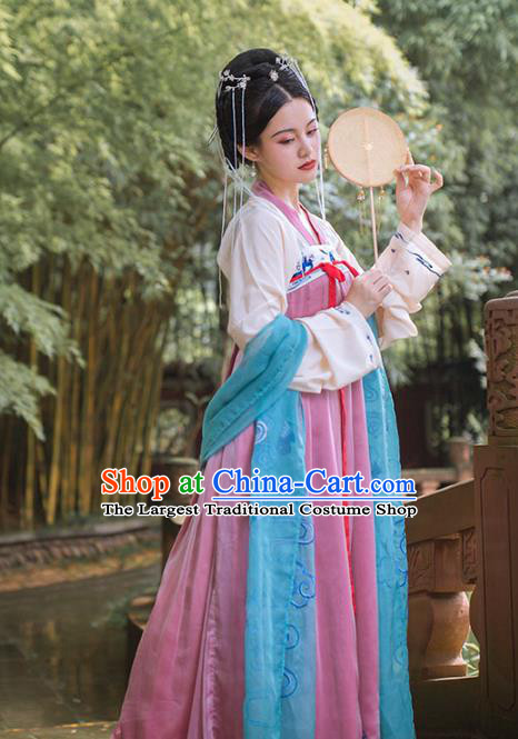 Chinese Ancient Goddess Hanfu Apparels Traditional Costumes Tang Dynasty Palace Princess Garment Embroidered Cape Blouse and Dress for Women