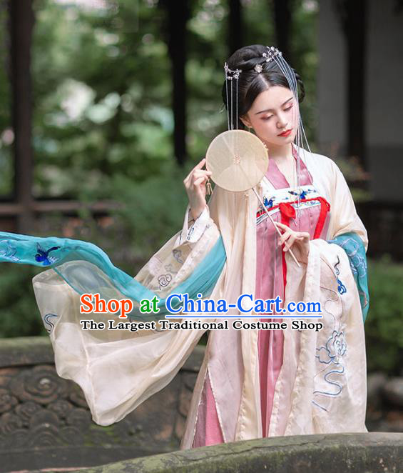 Chinese Ancient Goddess Hanfu Apparels Traditional Costumes Tang Dynasty Palace Princess Garment Embroidered Cape Blouse and Dress for Women