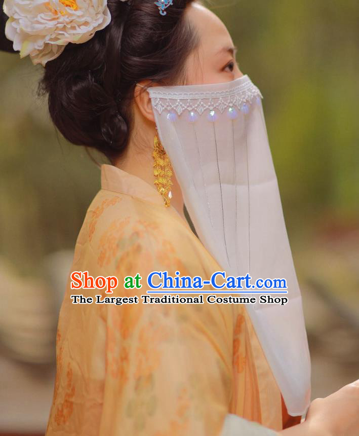 Chinese Classical Ancient Palace Lady Face Veil Hanfu Wigs Tang Dynasty Imperial Concubine White Chiffon Veil Mask Accessories