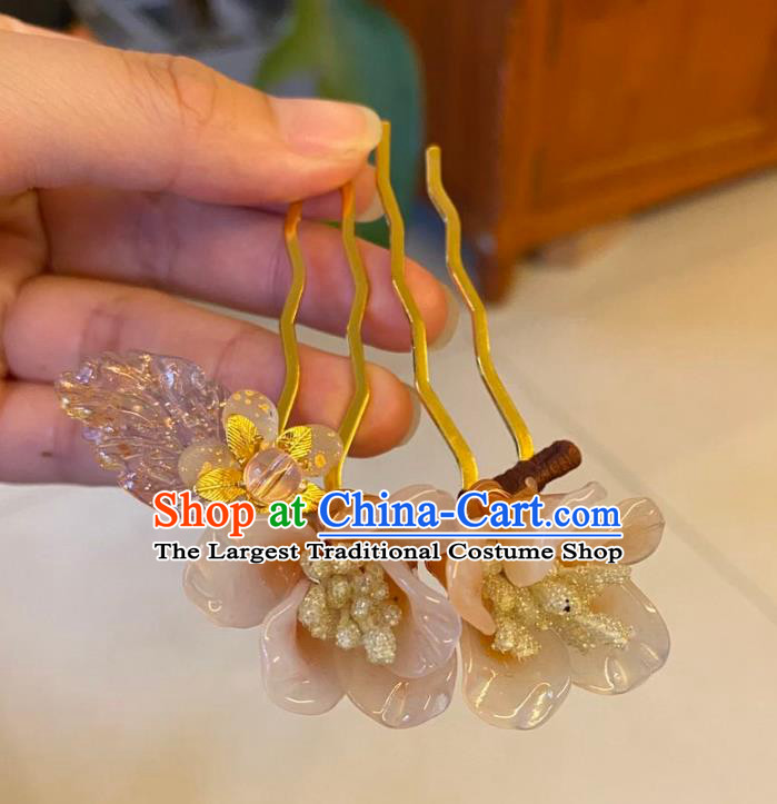 Chinese Ancient Palace Lady Hairpins Hair Accessories Handmade Champagne Plastic Flowers Hair Comb