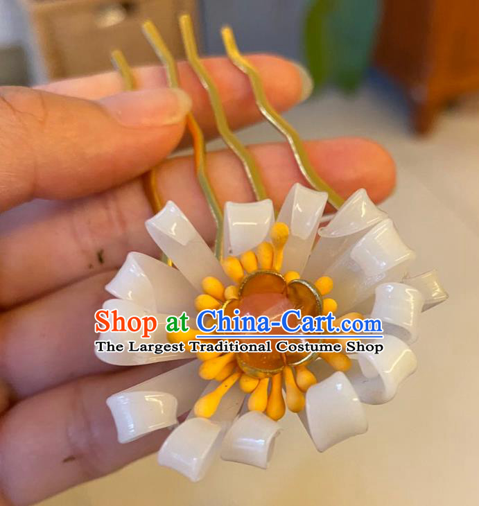 Chinese Ancient Palace Lady Flower Hairpins Hair Accessories Handmade White Plastic Chrysanthemum Hair Comb