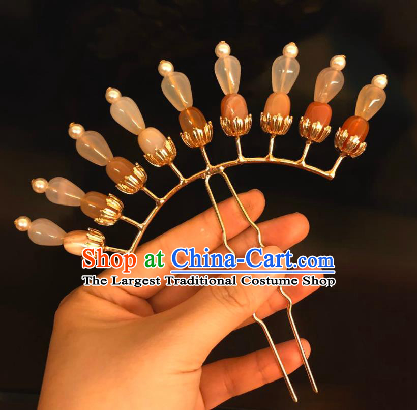 Chinese Ancient Court Empress Agate Hairpins Hair Accessories Handmade Ming Dynasty Palace Hair Stick