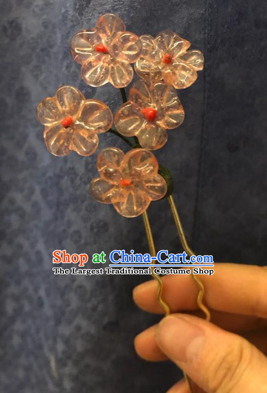 Chinese Ancient Palace Lady Orange Plum Blossom Hairpins Hair Accessories Handmade Plastic Flowers Hair Stick