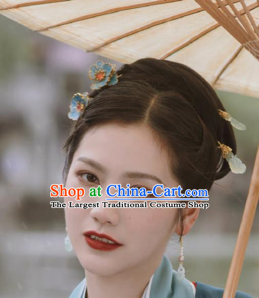 Chinese Ancient Imperial Concubine Blue Peony Hairpins Hair Accessories Handmade Ming Dynasty Court Hair Stick