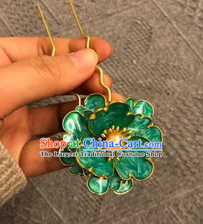 Chinese Ancient Imperial Concubine Green Peony Hairpins Hair Accessories Handmade Ming Dynasty Court Pearl Hair Stick