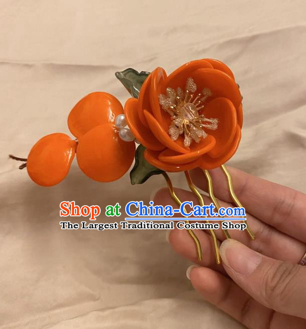 Chinese Ancient Palace Lady Orange Flowers Hairpins Hair Accessories Handmade Plastic Azalea Hair Comb