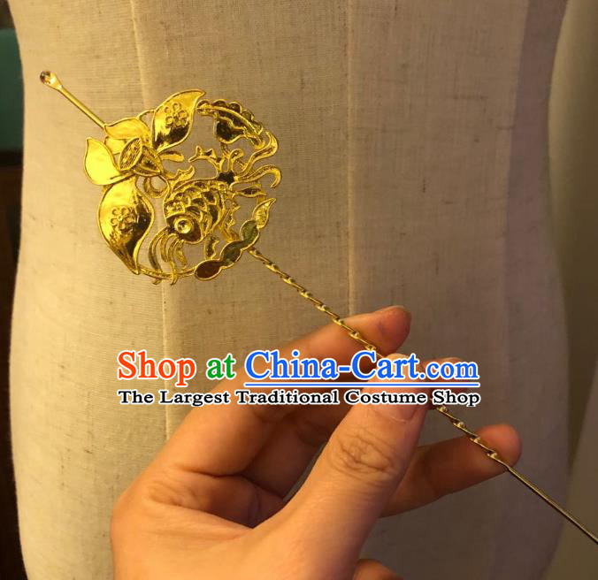 Chinese Ancient Palace Lady Golden Fish Curette Hairpins Hair Accessories Handmade Ming Dynasty Hair Stick