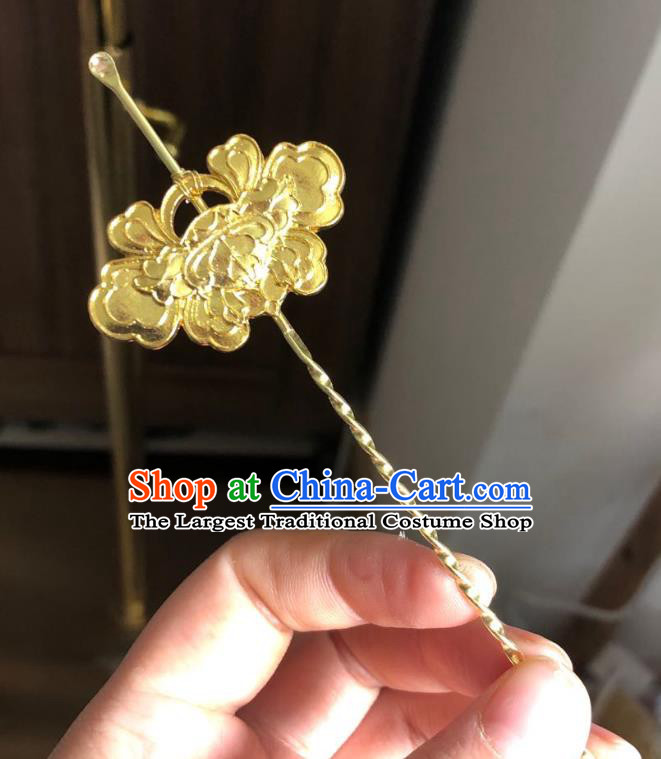 Chinese Ancient Palace Lady Golden Flower Curette Hairpins Hair Accessories Handmade Ming Dynasty Queen Hair Stick