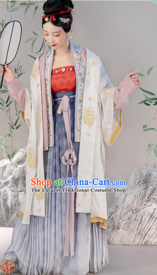 Chinese Ancient Court Female Hanfu Dresses Traditional Song Dynasty Imperial Concubine BeiZi Embroidered Blouse and Skirt Historical Costumes