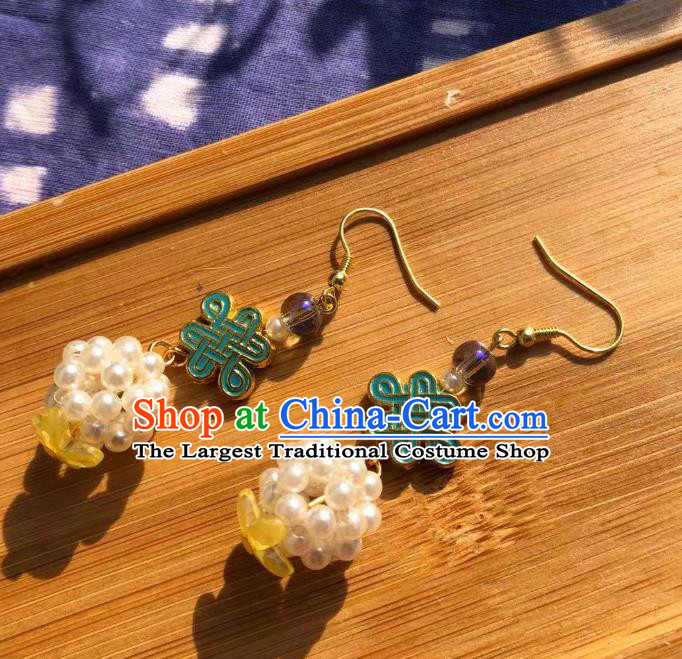 Handmade Chinese Classical Pearls Eardrop Ear Accessories Ancient Ming Dynasty Princess Hanfu Cloisonne Earrings