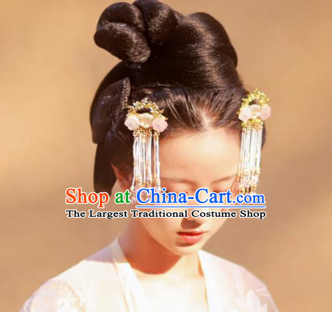 Chinese Ancient Empress Shell Flower Hair Claws Hairpins Hair Accessories Handmade Ming Dynasty Palace Tassel Hair Sticks