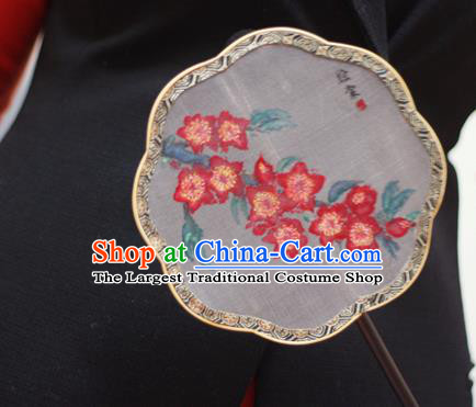 Chinese Classical White Silk Fans Handmade Fan Ancient Ming Dynasty Princess Hanfu Painting Flowers Palace Fan