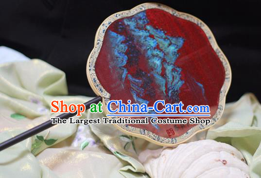 Chinese Classical Red Silk Fans Handmade Fan Ancient Ming Dynasty Princess Hanfu Vast Land Painting Palace Fan