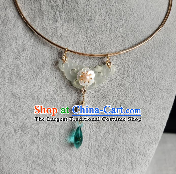 Handmade Chinese Classical Ming Dynasty Green Crystal Necklet Ancient Princess Hanfu Jewelry Accessories Women Necklace