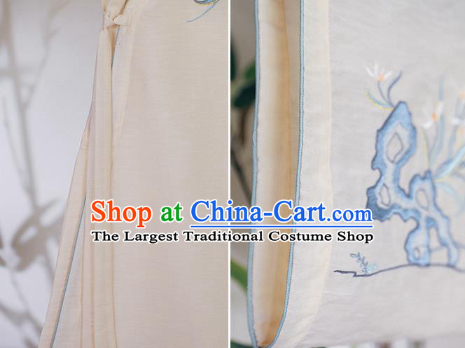 Chinese Ancient Ming Dynasty Patrician Lady Historical Costumes Traditional Hanfu Dress Embroidered Orchids Gown and Skirt Full Set