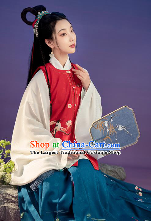 Chinese Ancient Noble Lady Embroidered Red Vest Blouse and Skirt Traditional Hanfu Dress Ming Dynasty Princess Historical Costumes