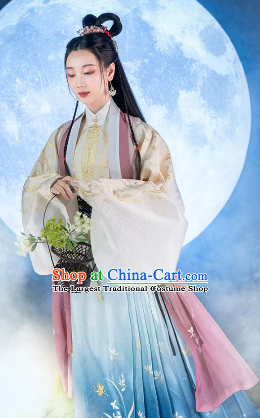 Chinese Ancient Goddess Princess Embroidered Hanfu Dress Traditional Ming Dynasty Court Woman Historical Costumes Complete Set