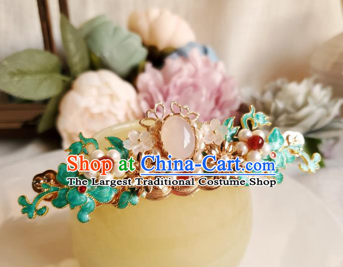 Chinese Ancient Princess Agate Pearls Hair Crown Hair Accessories Handmade Ming Dynasty Hanfu Blueing Jasminum Hairpins