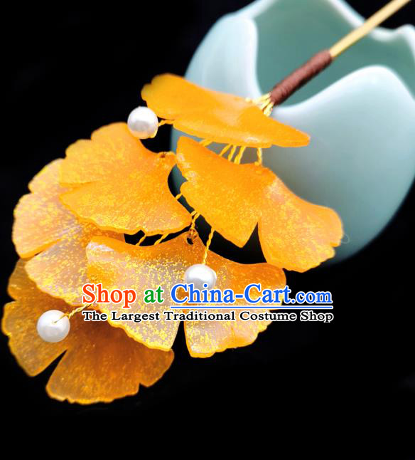 Chinese Classical Orange Ginkgo Leaf Hair Stick Handmade Hanfu Hair Accessories Ancient Song Dynasty Palace Hairpins