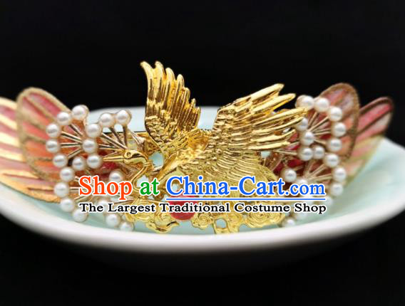 Chinese Classical Golden Crane Hair Crown Handmade Hanfu Hair Accessories Ancient Tang Dynasty Hairpins