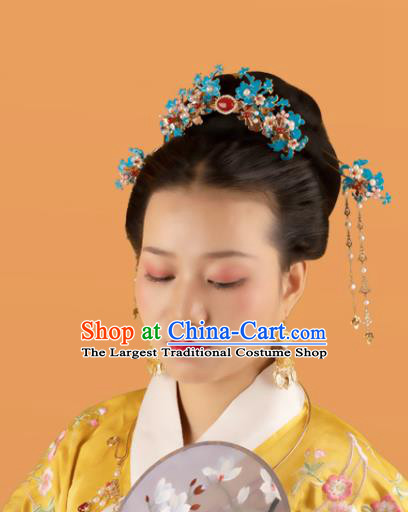 Chinese Classical Court Queen Blueing Hair Crown Handmade Hanfu Hair Accessories Ancient Ming Dynasty Empress Agate Pearls Hairpins