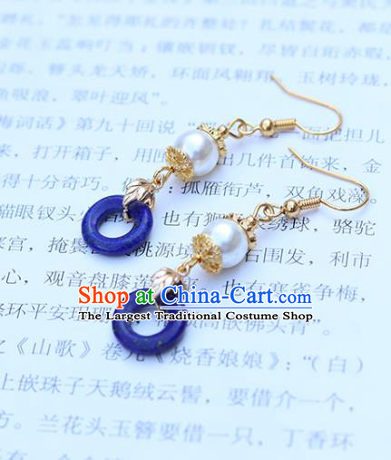 Chinese Handmade Blue Earrings Classical Ear Accessories Hanfu Ming Dynasty Princess Eardrop