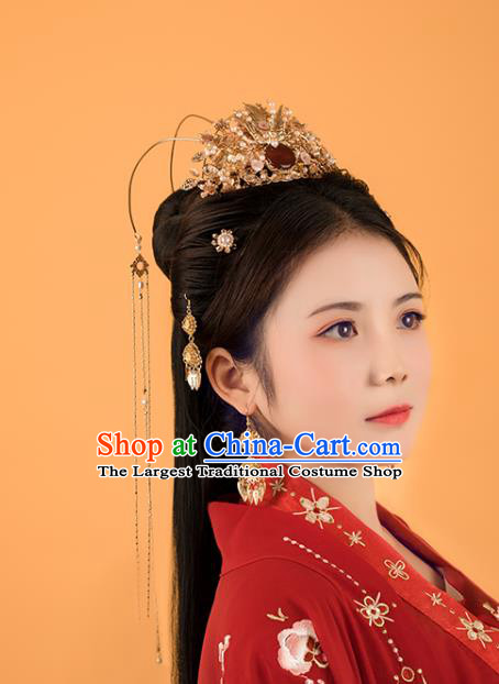 Chinese Classical Court Queen Phoenix Coronet Handmade Hanfu Hair Accessories Ancient Ming Dynasty Princess Tassel Hairpins