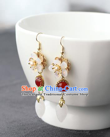 Chinese Handmade Agate Earrings Classical Jewelry Accessories Hanfu Ming Dynasty Princess Shell Flower Eardrop