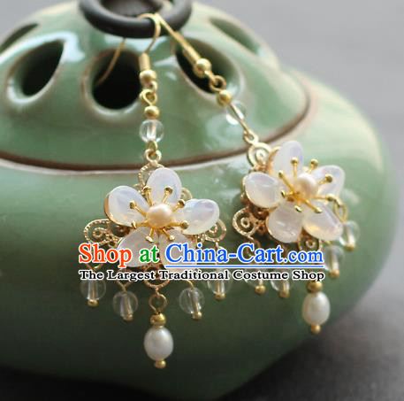 Chinese Handmade Opal Plum Earrings Classical Jewelry Accessories Hanfu Ming Dynasty Princess Tassel Eardrop