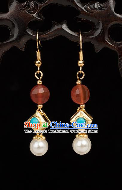 Chinese Handmade Earrings Classical Jewelry Accessories Hanfu Ming Dynasty Princess Golden Eardrop