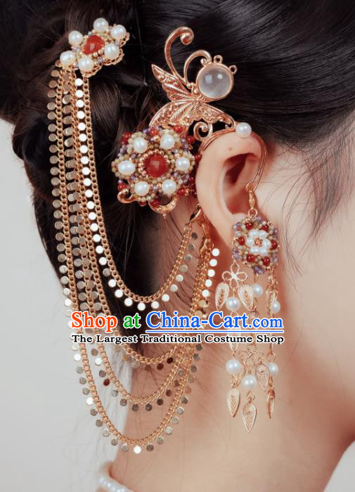 Chinese Classical Golden Hair Clasp Handmade Hanfu Hair Accessories Ancient Tang Dynasty Palace Princess Tassel Hairpins