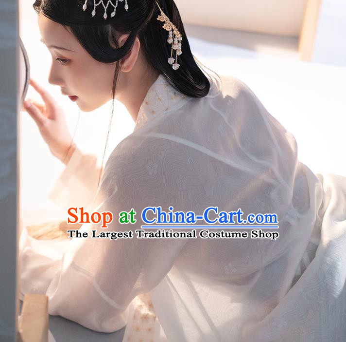 Chinese Ancient Song Dynasty Women Historical Costumes Embroidered Hanfu Dress Traditional White BeiZi Top and Skirt Full Set