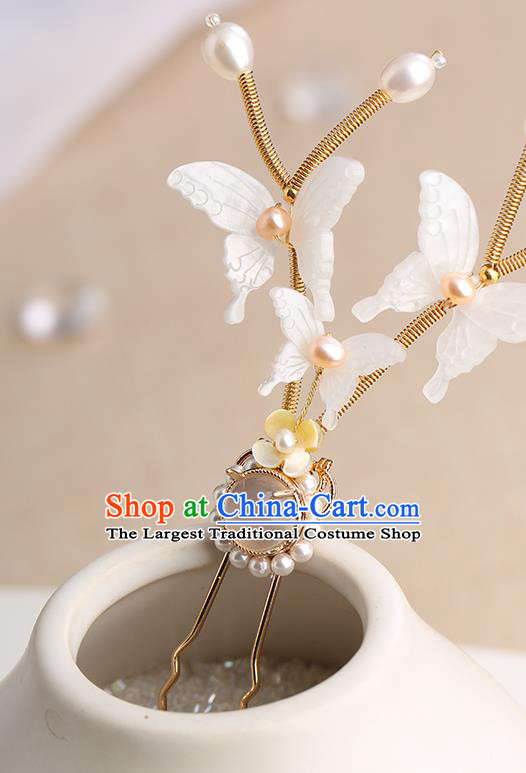 Chinese Classical Palace White Shell Butterfly Hair Sticks Handmade Hanfu Hair Accessories Ancient Ming Dynasty Princess Hairpins