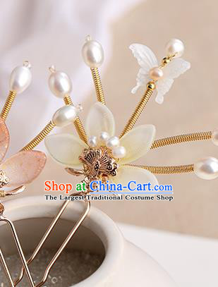 Chinese Classical Palace White Flower Hair Sticks Handmade Hanfu Hair Accessories Ancient Song Dynasty Princess Hairpins